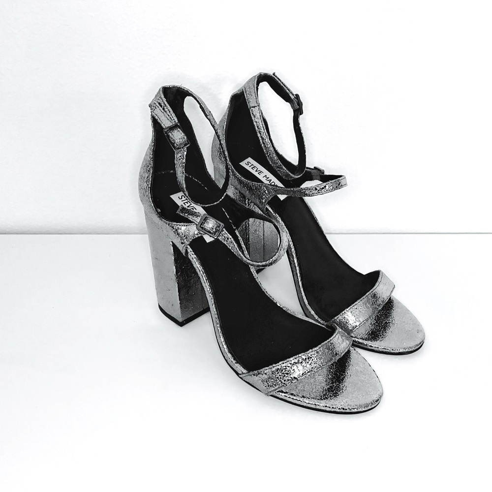 Steve Madden Women's Silver Block Heel Sandals